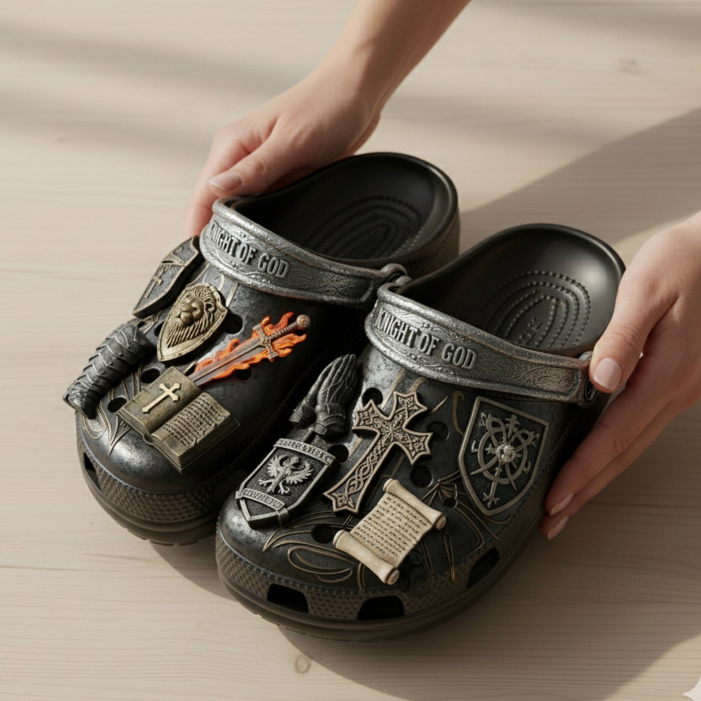 PREMIUM Knight Of God CLOGS WITH CHARMS LNTH